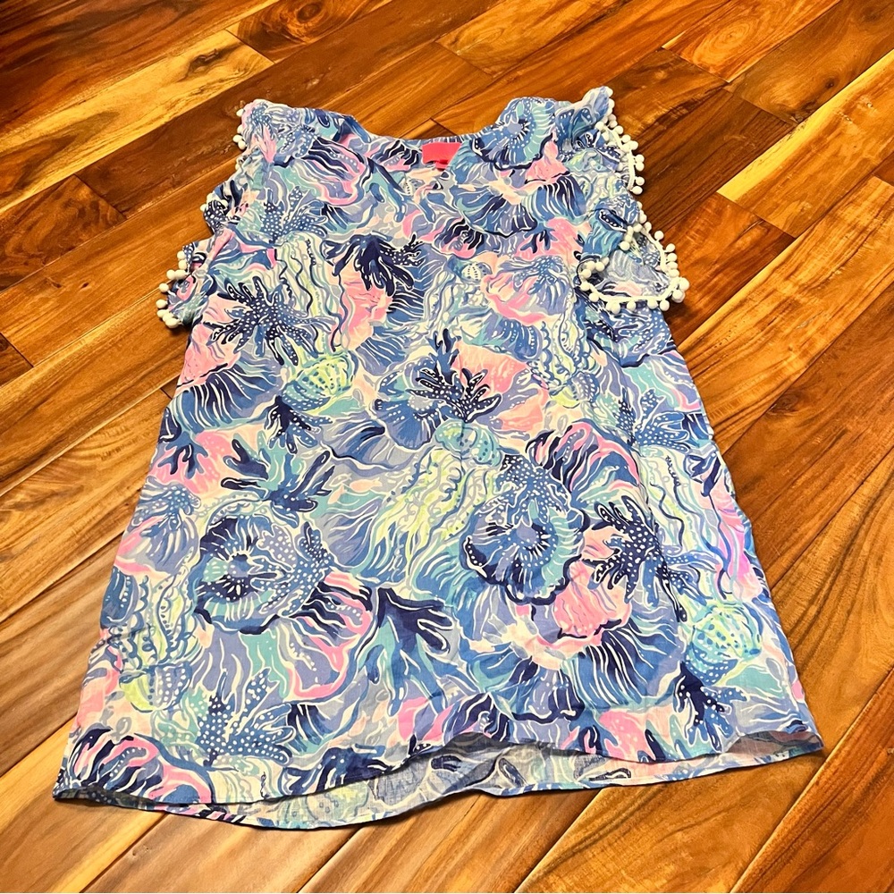 Women’s Lilly Pulitzer astara pom pom dress in saltwater blue shade seekers. New